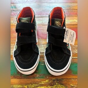 Vans Kids High-Top Velcro Sneakers - Black with Orange Lining